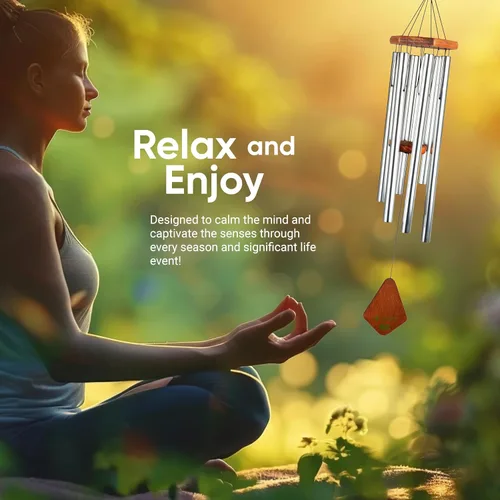 Vista 3 de Campanillas de Viento Nature's Melody Premiere Grande Tunes – Campanillas de Viento para Exteriores con 6 Tubos Afinados en Escala Pentatónica
