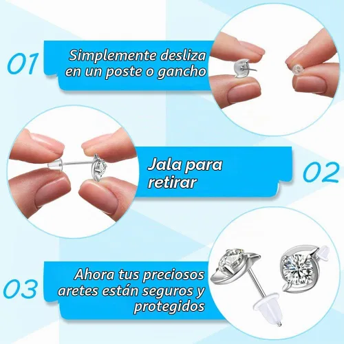 Vista 6 de Broches transparentes de silicón con acoplamiento de seguridad para aretes, 1000