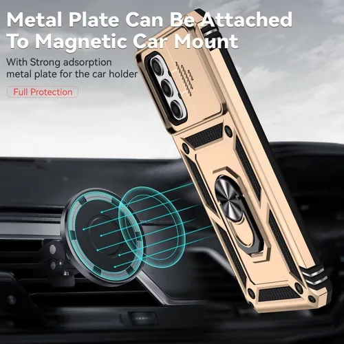 Vista 6 de Funda para Galaxy A13 4G/Samsung A13 LTE 4G SM-A135F con protector de pantalla de vidrio templado y cubierta de cámara deslizante, anillo magnético