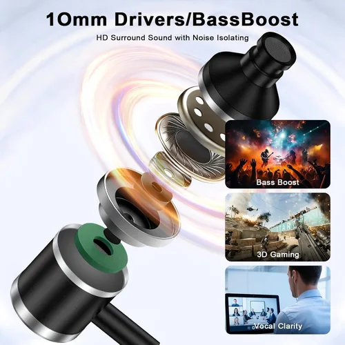 Vista 3 de Auriculares con cable USB C para Samsung Galaxy Negro