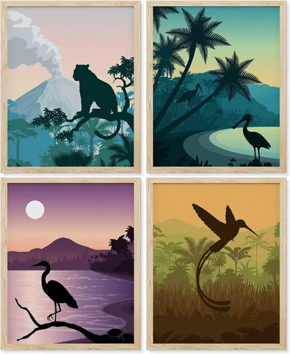 Vista 142 de SIGNWIN Marco de arte de pared de jirafa de safari africano, juego de 4 impresiones coloridas de paisaje, decoración de pared de naturaleza