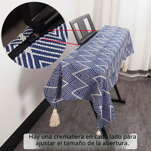 Vista 4 de Funda impermeable para teclado, suave, gruesa y duradera, patrón geométrico, ajuste universal para teclados de piano digital de 61/76/88 teclas Azul