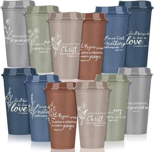 Vista 8 de 12 vasos de plástico con versículos de la Biblia, 16 onzas Negro/Blanco