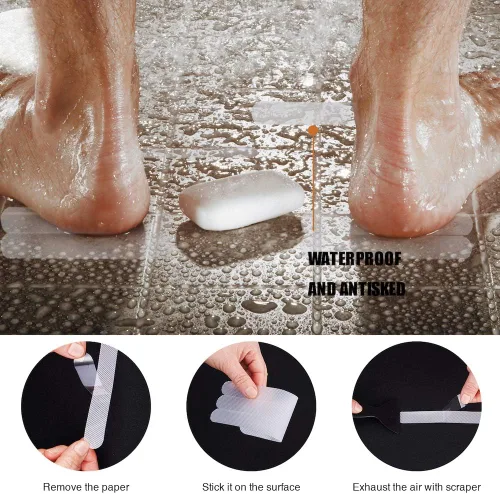 Vista 4 de Secopad 36 calcomanías antideslizantes para bañera, suelo de ducha antideslizantes con raspador premium