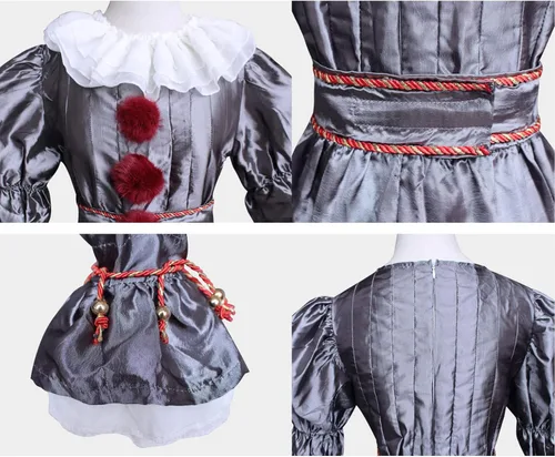 Vista 3 de BingTangHuLu Clown Costume Adult It Clown Scary Halloween Cosplay Costume Role Play Outfit Set for Men Women