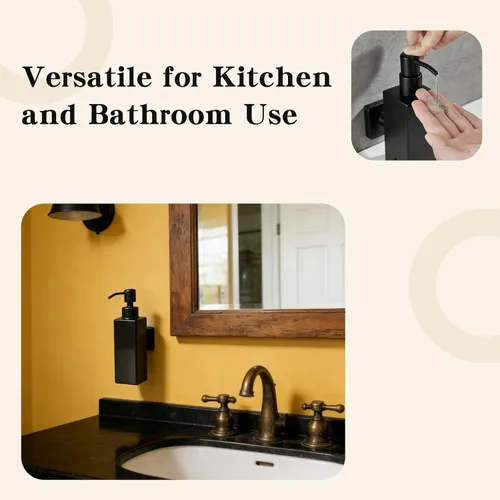 Vista 5 de Dispensador de jabón negro, dispensador de jabón líquido de acero inoxidable 304 montado en la pared para cocina y baño