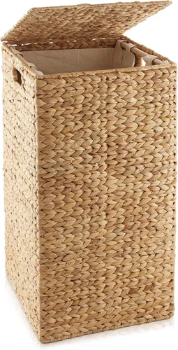 Vista 9 de Casafield Canasta para la Ropa Sucia con Tapa y Bolsa Extraíble - Canela, Canasta Cuadrada Tejida de Jacinto de Agua para Organizar Ropa y Toallas