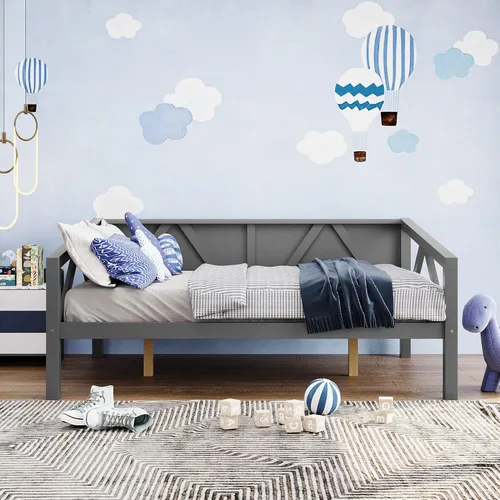 Vista 3 de Flieks Sofá cama de tamaño matrimonial, marco de sofá cama de madera, sofá cama multifuncional para niños/adolescentes/muebles de habitación