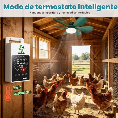 Vista 2 de Ventilador de techo solar con termostato inteligente para Verde