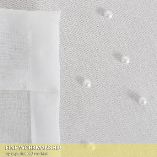 Vista 7 de Cortinas traslúcidas blancas de gasa con perlas blancas, paneles de tratamiento de ventanas, hermosas cortinas de gasa elegantes para sala de estar