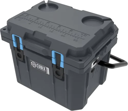 Vista 3 de Cubix Outdoors, Enfriador personal rotomoldeado QuadraX 10QT, hielera dura aislante portátil, retención de frío de 3 días, portaviandas Gris granito
