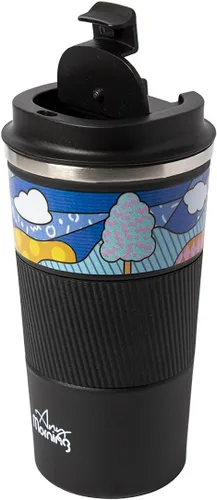 Vista 2 de Any Morning Vaso de café de acero inoxidable, 16 oz, negro