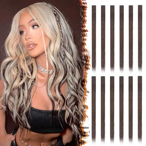 Vista 11 de BARSDAR Extensiones de cabello negro con clip, extensiones de cabello con clip de color para mujer, 22 pulgadas, 12 piezas, extensiones sintéticas