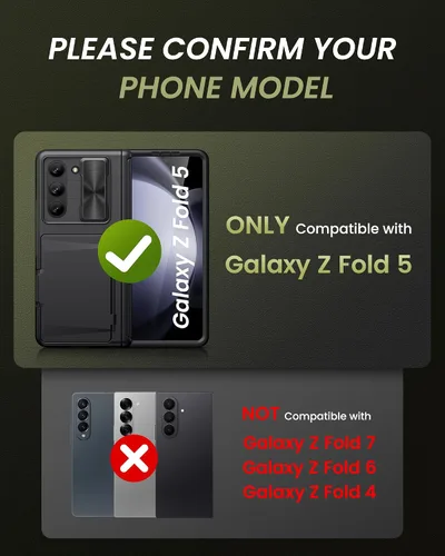 Vista 2 de Funda para Samsung Galaxy Z Fold 5 con tarjetero y cubierta para cámara deslizante, protector de pantalla integrado y protección de bisagra, funda