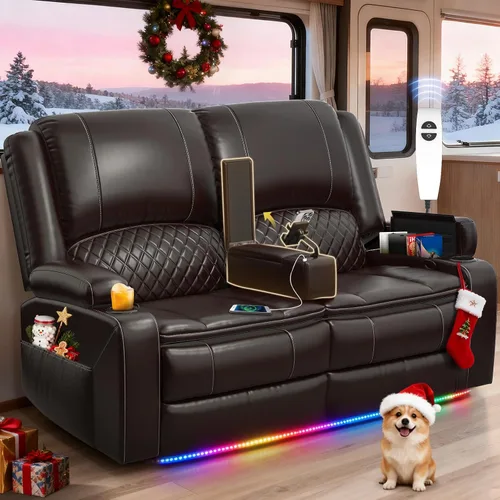 Vista 49 de Sofá reclinable de 3 plazas, sofá reclinable con consola elevable (tela, azul) Reclining Sofa with USB Removable Armrest, RV Sofa with Cup Holder