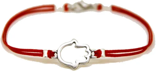 Vista 2 de Pulsera de cuerda roja Hamsa para hombre, pulsera para hombre con dije Hamsa chapado en plata, cordón de algodón rojo, regalo judío para él