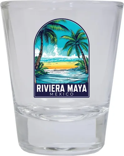 Vista 6 de Riviera Maya Mexico Design B Souvenir - Vaso de chupito redondo de 1.5 onzas, color azul, paquete de 2