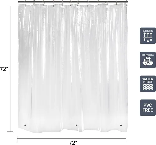 Vista 3 de Titanker 12 ganchos para cortina de ducha NickelShower con forro transparente de cortina de ducha de 72 x 72 pulgadas