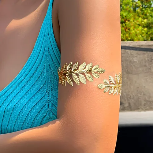 Vista 4 de THUNARAZ Gold Arm Cuff Bracelet for Women Arm Bracelet Upper Arm Band Bangle Bracelet Minimalist Simple Adjustable Greek Armlet Wedding Party Jewelry