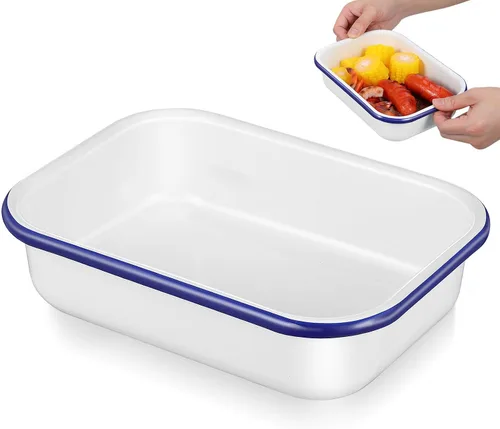 Vista 10 de Cabilock Bandeja esmaltada para hornear de 13.76 x 9.63 x 2.55 pulgadas, bandeja multifuncional para hornear alimentos, antiadherente, resistente al