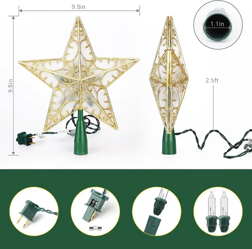 Vista 6 de ODEETRONIC Luces de Estrella para la Punta del Árbol de Navidad, 9.5 pulgadas con Certificación UL Estrella 3D para la Punta del Árbol, de Doble