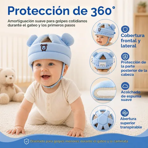 Vista 3 de Baby Head Protector for Crawling Walking, Infant Helmet with Foam Bumpers, Adjustable Baby Helmet for Crawling Walking, Toddler Helmet - Head Azul