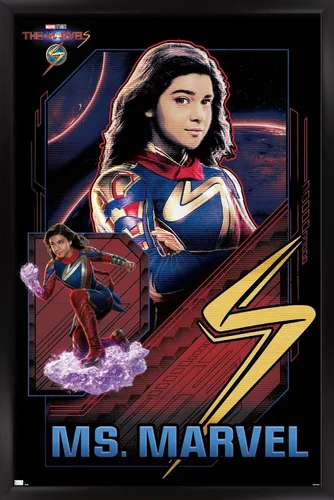 Vista 8 de Trends International Marvel The Marvels - Póster de pared de Ms. Marvel, 14.72 x 22.37 pulgadas, versión enmarcada de madera de granero