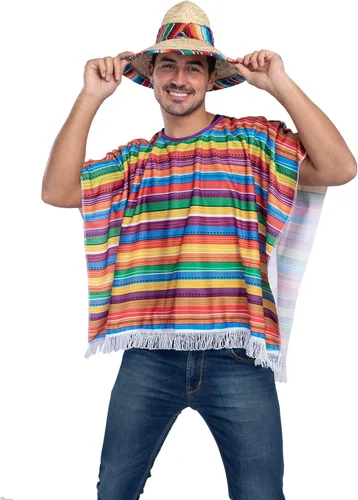 Vista 3 de JOYIN Disfraz de Poncho Serape de Cinco de Mayo para adultos y niños evento de fiesta diversión temática colorida y celebraciones festivas recuerdo