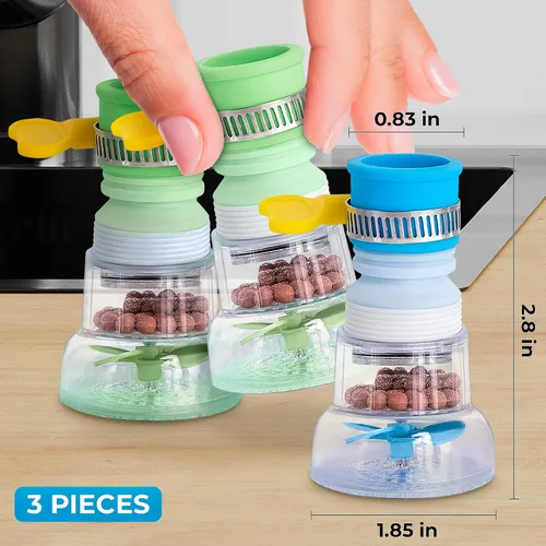 Vista 2 de Juego de 3 filtros de grifo, extensores de grifo de agua con rotación 360, purificador de agua ajustable para fregadero (0.83 x 2.6 x 1.85), fácil