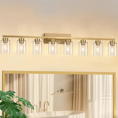 Vista 32 de IZORRO Lámparas de baño, modernas luces de tocador, accesorios de iluminación de baño sobre espejo con pantalla de vidrio transparente, aplique
