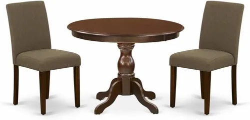 Vista 8 de East West Furniture HBAB3-ABK-24 Hartland - Juego de habitación de 3 piezas que contiene una mesa de comedor redonda con pedestal y sillas tapizadas