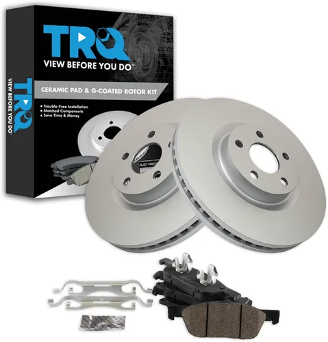 Vista 159 de TRQ Juego de pastillas de freno delantero y rotores con revestimiento de cerámica compatible con Jeep Compass Patriot 2017