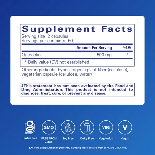 Vista 2 de Pure Encapsulations Quercitina - 500 mg - Apoyo inmunológico, salud celular y salud del corazón - Suplemento antioxidante - Sin gluten y sin OGM
