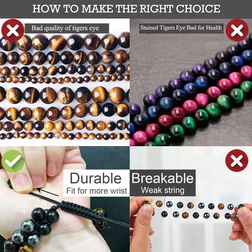 Vista 4 de HASKARE Triple Protection Bracelet, Genuine Tigers Eye Black Obsidian and Hematite 8mm Beads Bracelet for Men Women, Crystal Jewelry Stone Bracelets