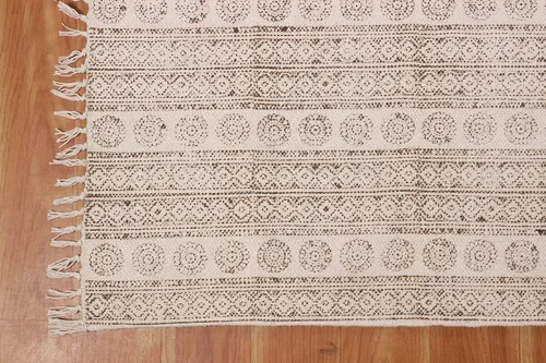 Vista 5 de Runner - Alfombra de área de algodón marrón de 2.6 x 8 pulgadas, alfombra geométrica Kilim para interiores y exteriores, alfombra de tejido plano