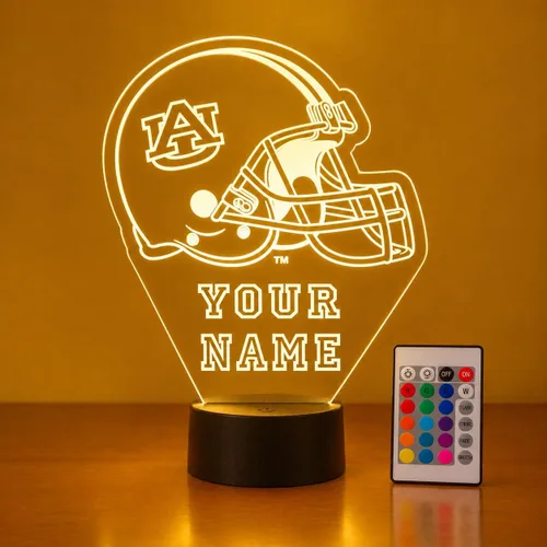 Vista 11 de Espejo Magic Gifts - Lámpara de luz nocturna personalizada de Auburn University (AU) Tigers para casco de fútbol con control remoto, nombre AU-Casco