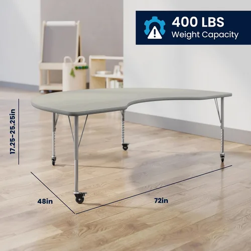 Vista 3 de Flash Furniture 72" x 48" Kidney Activity Table, Light Gray, Casters