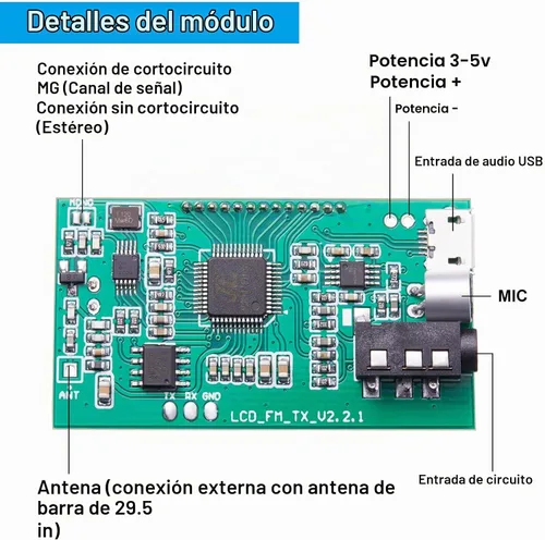 Vista 3 de Módulo transmisor FM digital de 2 piezas transmisor FM estéreo DSP PLL 76.0-108.0MHz modulación de frecuencia estéreo con pantalla LCD