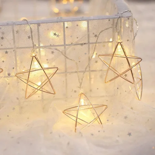 Vista 9 de Luces geométricas de metal, 3M 20 luces LED de hadas de diamantes alimentadas por pilas, luces geométricas de oro rosa para dormitorio, boda Diamond