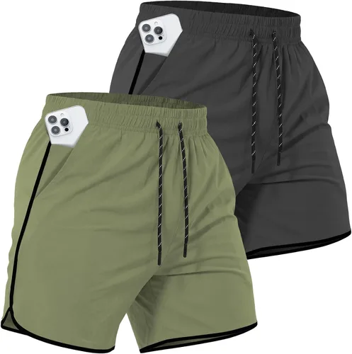 Vista 14 de Paquete de 2 pantalones cortos deportivos de entrenamiento de 5 pulgadas para hombre, pantalones cortos de gimnasio de secado rápido con bolsillos