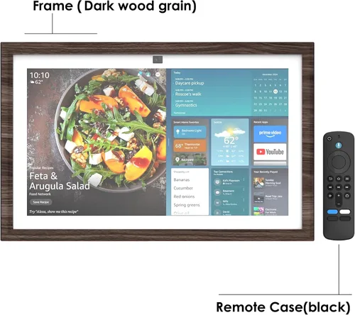Vista 2 de Marco decorativo para Echo Show 15, funda de echo show 15, efecto de grano de madera oscura, protege tu eco show (grano de madera oscura)