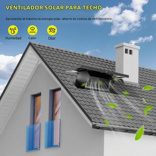 Vista 2 de Ventilador solar de ventilación de techo de 25 W con rejillas de ventilación de techo extraíbles de 8 pulgadas, ventilador de escape solar