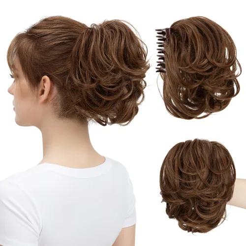 Vista 17 de Pinza de pelo con clip de garra, moño corto, pieza de cabello de moño desordenado, extensiones de cabello flexibles, ramificación de cabello