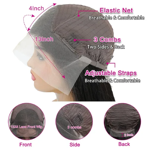 Vista 2 de Pelucas de encaje frontal rectas de cabello humano bunGiol pre arrancadas con cabello de bebé HD Pelucas de encaje frontal 13x4 sin pegamento