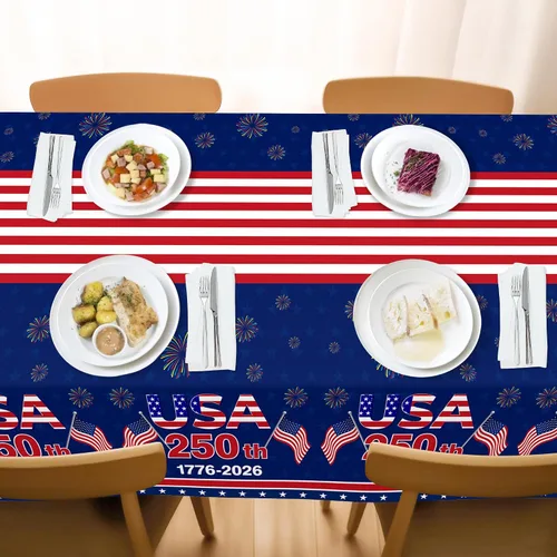Vista 8 de Kelool Decoraciones del 250 aniversario de Estados Unidos, paquete de 3 manteles patrióticos de 54 x 108 pulgadas, mantel rectangular desechable
