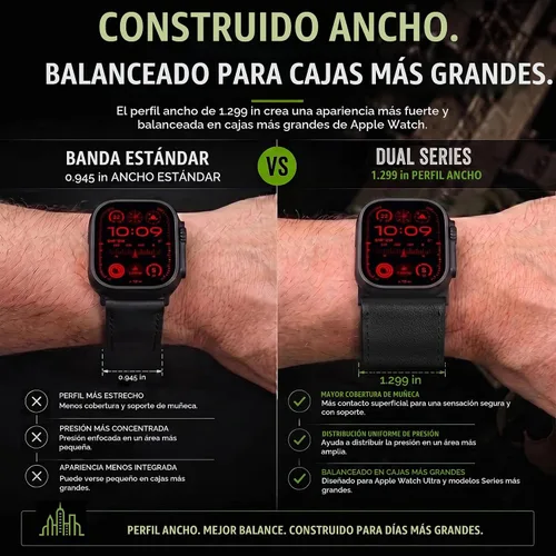 Vista 3 de Tefeca Correa Dual Series Compatible con Apple Watch Ultra 2/Ultra 49mm, Series 10 46mm, Series 9/8/7 45mm, SE2/SE/6/5/4 44mm