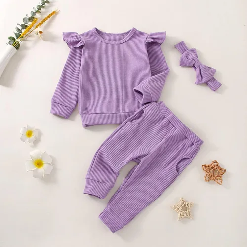 Vista 4 de FOCUTEBB Conjunto de ropa de bebé niña para otoño e invierno, conjunto de sudadera de manga larga y pantalones con diadema