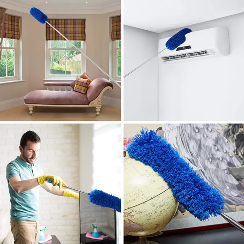 Vista 4 de ZZ LAZYCOTTAGE Plumero de telaraña con poste de extensión, kit de plumero de limpieza lavable con 2 cabezales de plumero, plumero de telaraña