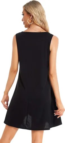 Vista 6 de elescat Vestidos de verano para mujer, estilo casual, sin mangas, estampado floral, holgado, con bolsillo