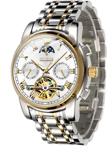 Vista 8 de OLEVS reloj mecánico automático, reloj de cuerda automático de lujo para hombre a prueba de agua, acero inoxidable.